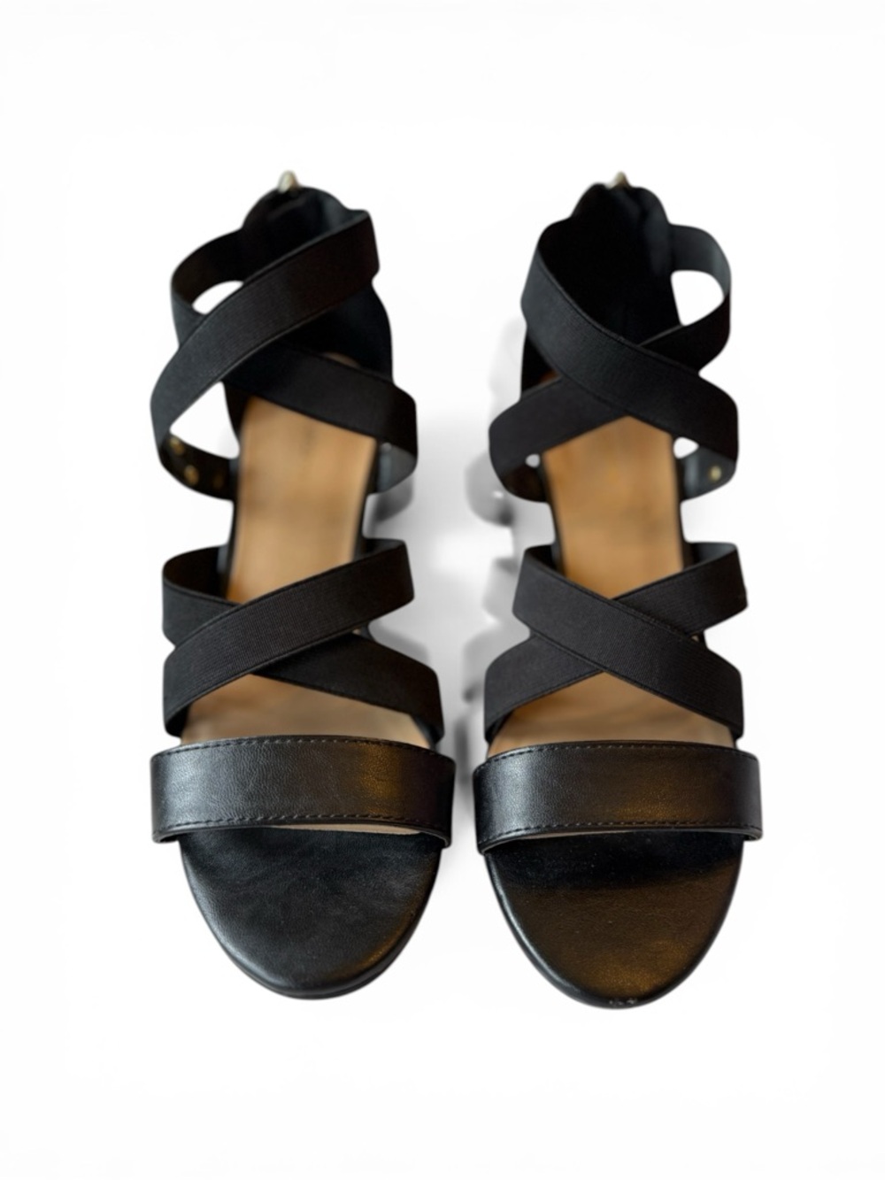 Liz Claiborne Black Strappy Sandals Size 7.5 Like New Zip Back Heel